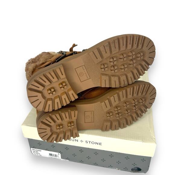 NWT Sun + Stone brown winter booties size 5.5 Sherpa suede tan brown boots NEW - Picture 5 of 15